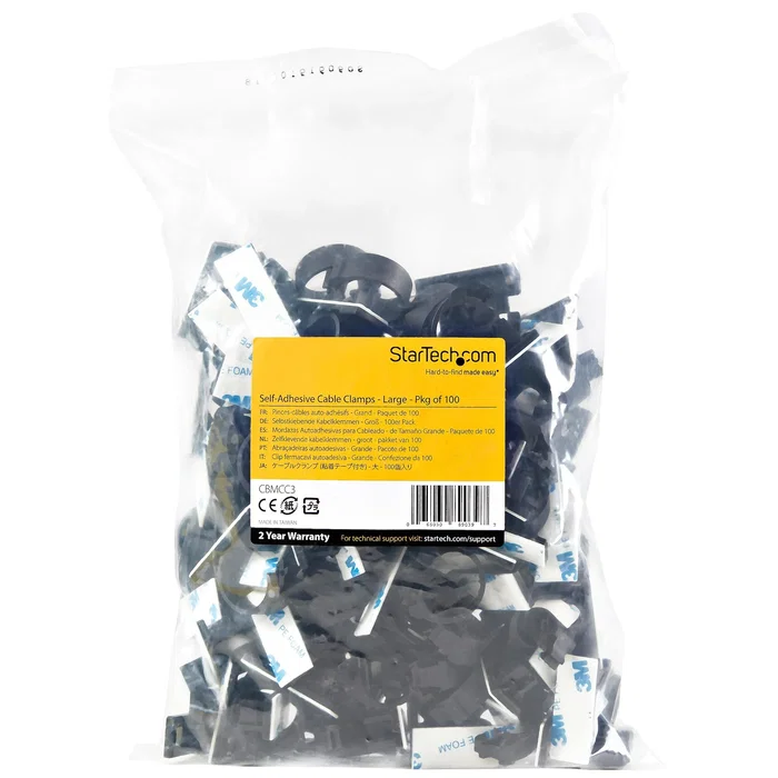 Startech CBMCC3 Clips de Gestión de Cableado Autoadhesivos Negro (Paquete de 100)