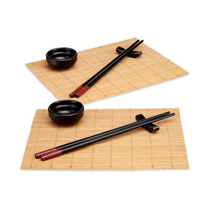 Set de Sushi Kinvara Negro Natural Bambú Loza 16,5 x 3 x 30 cm (8 Piezas) (6 Unidades)