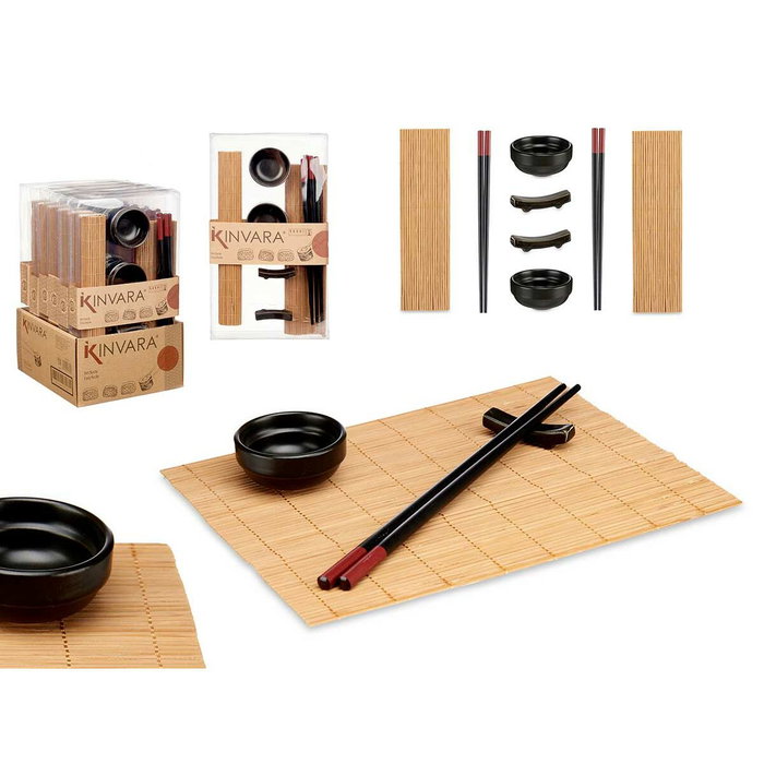 Set de Sushi Kinvara Negro Natural Bambú Loza 16,5 x 3 x 30 cm (8 Piezas) (6 Unidades)
