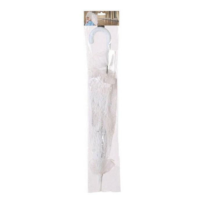 FancyDress Paraguas para Disfraz de Época Blanco Transparente con Volantes 58 cm