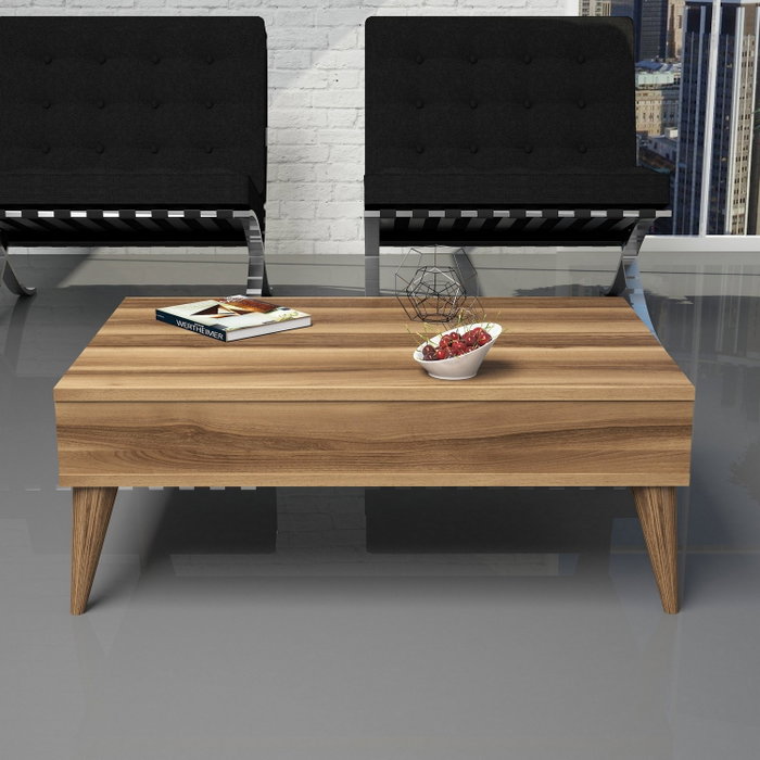 Hanah Home Conjunto Muebles Salón Escandinavo Color Nogal con Mueble TV Estante y Mesa Centro