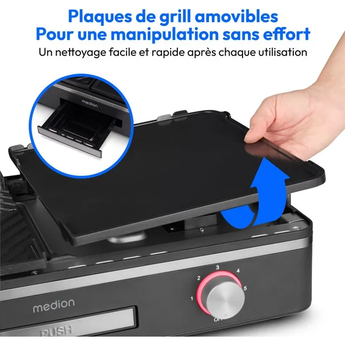 Medion MD12027 Plancha eléctrica con doble zona de cocción, 2400 W