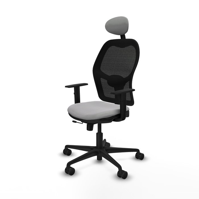 Silla de oficina Jorquera con mecanismo Sincro/Traslack tapizada con Tela color Gris claro y malla color Negro. Equipada con lumbar 1D, Brazos 1D, Cabecero Fijo y Ruedas 65mm nailon Silla de oficina Jorquera con mecanismo Sincro/Traslack tapizada con Tela color Gris claro y malla color Negro. Equipada con lumbar 1D, Brazos 1D, Cabecero Fijo y Ruedas 65mm nailon