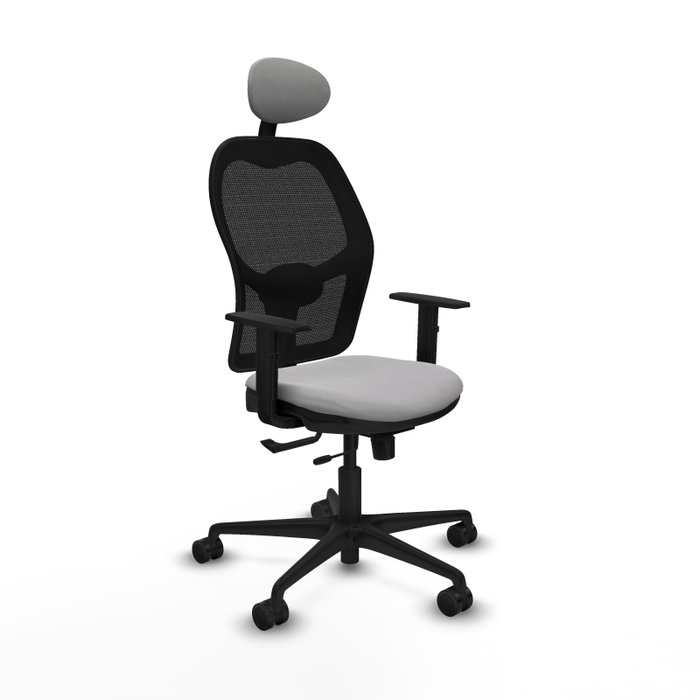 Silla de oficina Jorquera con mecanismo Sincro/Traslack tapizada con Tela color Gris claro y malla color Negro. Equipada con lumbar 1D, Brazos 1D, Cabecero Fijo y Ruedas 65mm nailon Silla de oficina Jorquera con mecanismo Sincro/Traslack tapizada con Tela color Gris claro y malla color Negro. Equipada con lumbar 1D, Brazos 1D, Cabecero Fijo y Ruedas 65mm nailon
