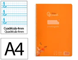 Liderpapel Cuaderno Espiral A4 Pautaguía 80 Hojas 90gr Cuadro Pautado 4mm con Margen Tapa Plástico Naranja