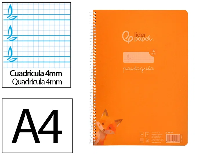 Liderpapel Cuaderno Espiral A4 Pautaguía 80 Hojas 90gr Cuadro Pautado 4mm con Margen Tapa Plástico Naranja Liderpapel Cuaderno Espiral A4 Pautaguía 80 Hojas 90gr Cuadro Pautado 4mm con Margen Tapa Plástico Naranja