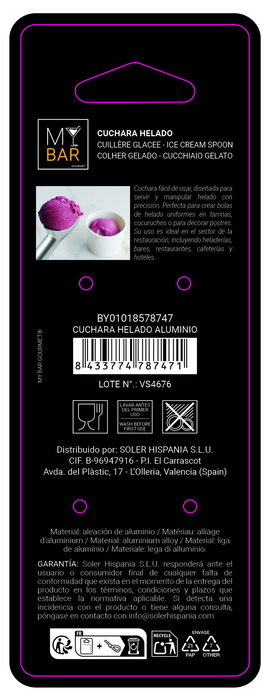 Inde Cuchara Helado Aluminio My Bar 18x4x4 cm 90g (24 Unidades)