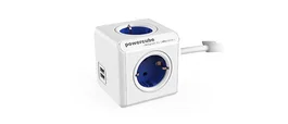 PowerCube Power Cube Extended USB 1402BL/DEEUPC - Base de enchufe múltiple con 4 tomas AC y 2 puertos USB (2.1A), Cable 1.5m, Color Azul, Certificado CE/KEMA, Interior