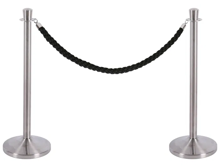 Blanca Poste Separador Cromado Satinado para Control de Acceso y Separación de Ambientes | 940 mm Alto x 320 mm Base