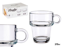 Vivalto Taza de Vidrio Apilable, 270 ml, Transparente, Apta Lavavajillas, Dimensiones 11x9.3x8 cm (Set de 24)