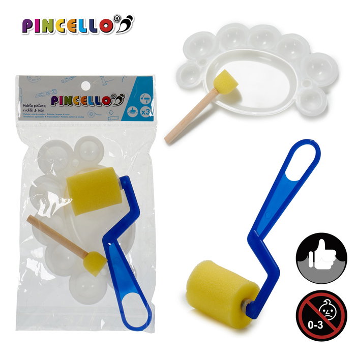 Pincello Set Rodillo Esponja Con Sello Y Paleta 10 cm x 4 cm x 16 cm Plástico y Esponja (Set de 36)