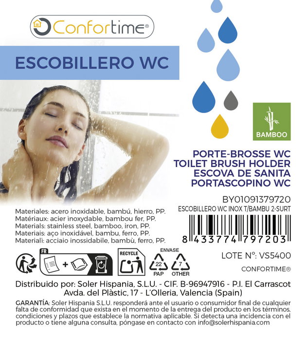 Confortime Escobillero WC Inox y Bambú