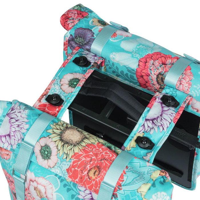 Basil Alforjas Bloom Field MIK 28-35L Impermeables Poliéster Azul/Flores con Reflectantes