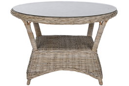 DKD Home Decor Mesa Comedor Indonesia 1c24 Ratán Cristal Templado 120 x 82 x 120 cm