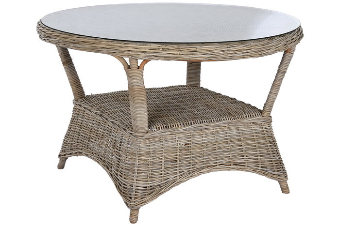 DKD Home Decor Mesa Comedor Indonesia 1c24 Ratán Cristal Templado 120 x 82 x 120 cm