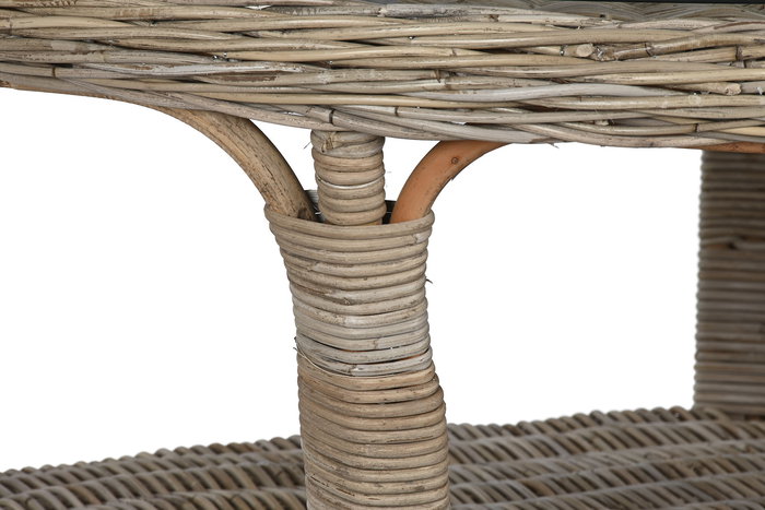 DKD Home Decor Mesa Comedor Indonesia 1c24 Ratán Cristal Templado 120 x 82 x 120 cm