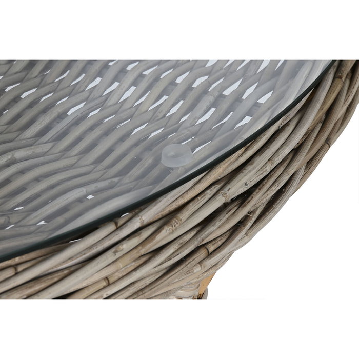 DKD Home Decor Mesa de Comedor de Ratán con Cristal Templado 120x120x82 cm DKD Home Decor Mesa de Comedor de Ratán con Cristal Templado 120x120x82 cm