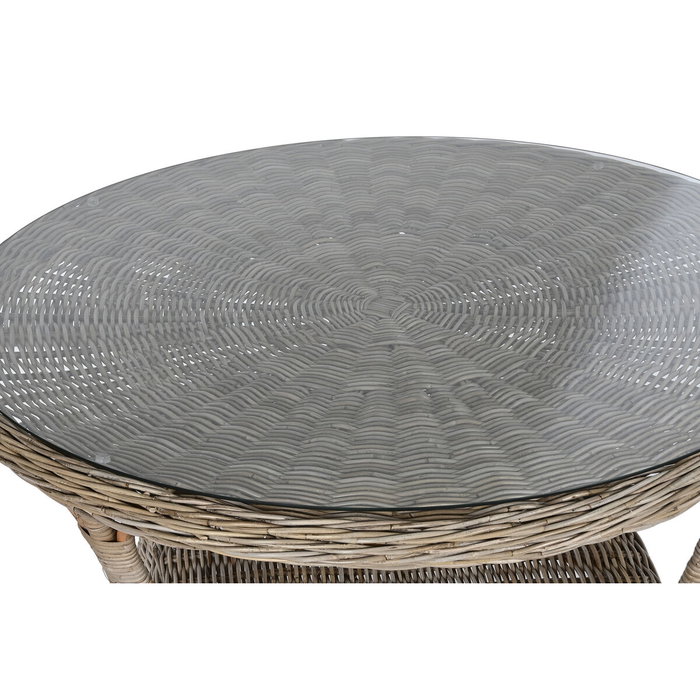 DKD Home Decor Mesa de Comedor de Ratán con Cristal Templado 120x120x82 cm DKD Home Decor Mesa de Comedor de Ratán con Cristal Templado 120x120x82 cm