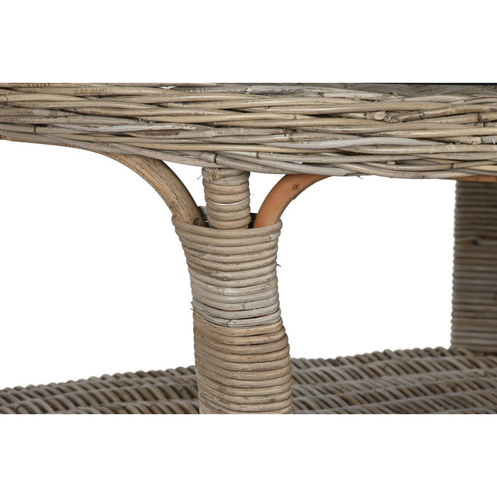 DKD Home Decor Mesa de Comedor de Ratán con Cristal Templado 120x120x82 cm DKD Home Decor Mesa de Comedor de Ratán con Cristal Templado 120x120x82 cm