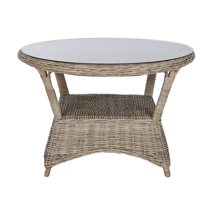 DKD Home Decor Mesa de Comedor de Ratán con Cristal Templado 120x120x82 cm DKD Home Decor Mesa de Comedor de Ratán con Cristal Templado 120x120x82 cm