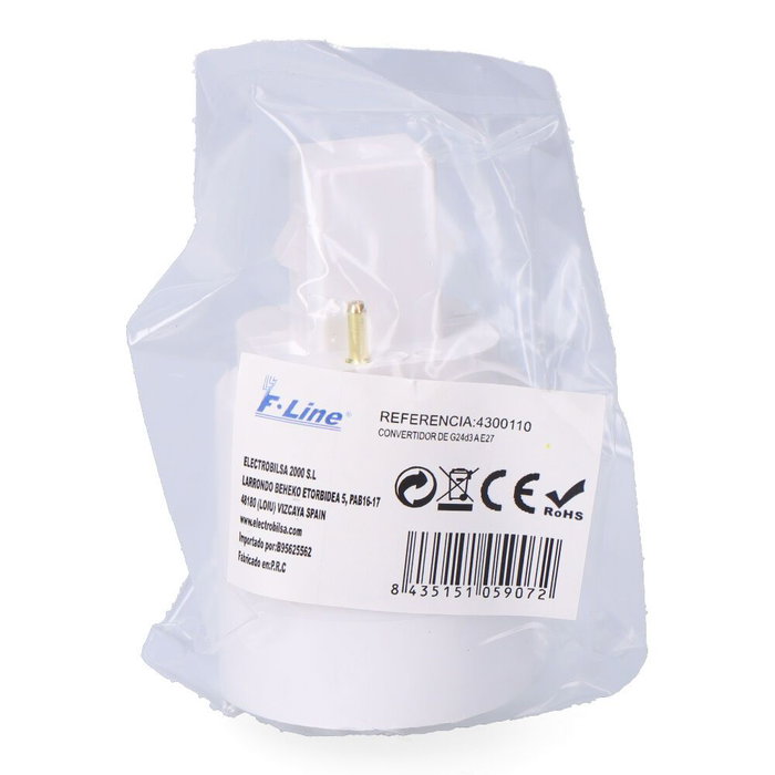F-Line Convertidor de Rosca G24D3 a E27, 2 a 230V, Blanco, Ø37 x 67 mm