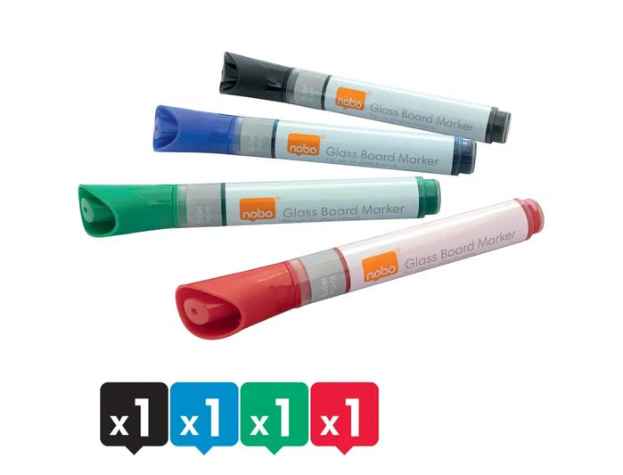 NOBO Pack de 4 Rotuladores para Pizarra de Cristal de Tinta Líquida NOBO Pack de 4 Rotuladores para Pizarra de Cristal de Tinta Líquida