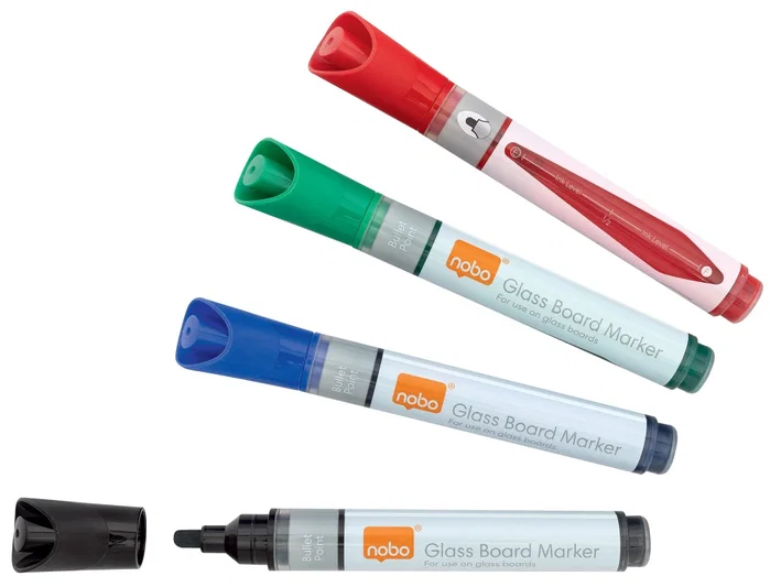 NOBO Pack de 4 Rotuladores para Pizarra de Cristal de Tinta Líquida NOBO Pack de 4 Rotuladores para Pizarra de Cristal de Tinta Líquida