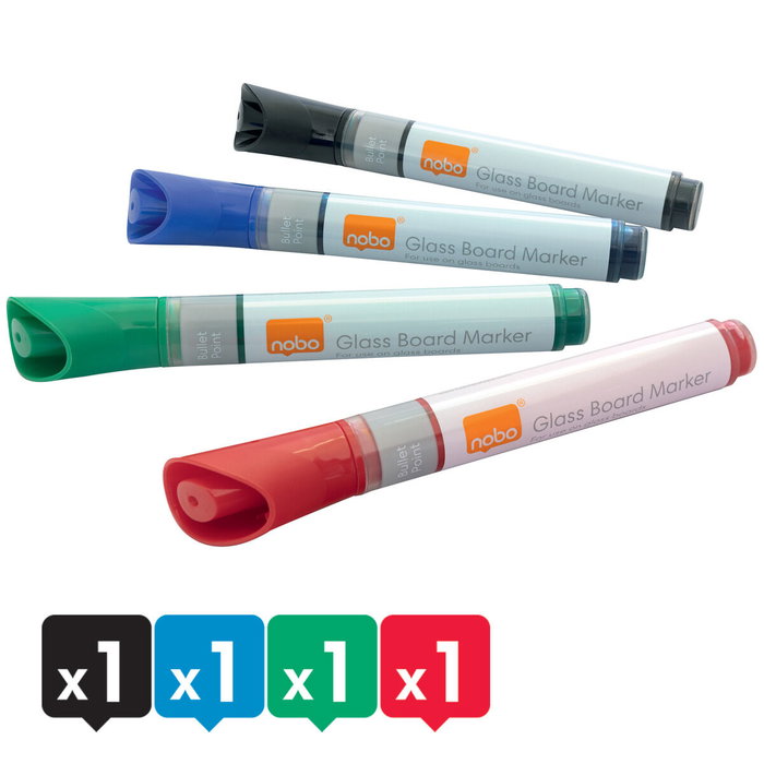 NOBO Pack de 4 Rotuladores para Pizarra de Cristal de Tinta Líquida NOBO Pack de 4 Rotuladores para Pizarra de Cristal de Tinta Líquida
