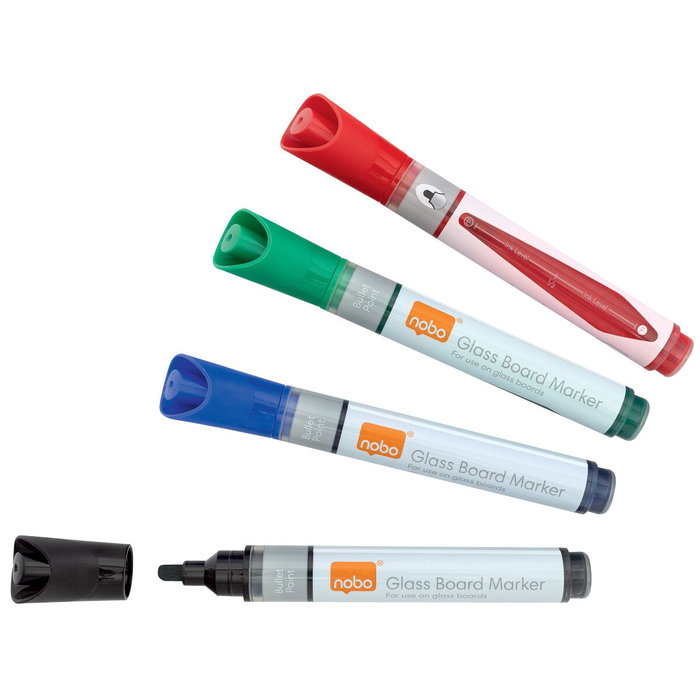 NOBO Pack de 4 Rotuladores para Pizarra de Cristal de Tinta Líquida NOBO Pack de 4 Rotuladores para Pizarra de Cristal de Tinta Líquida