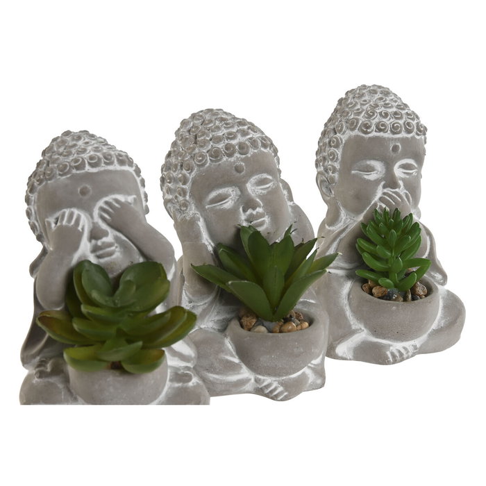 DKD Home Decor Surtido de 3 Plantas de Cemento Buddha 8,5x7x11 cm Gris y Verde
