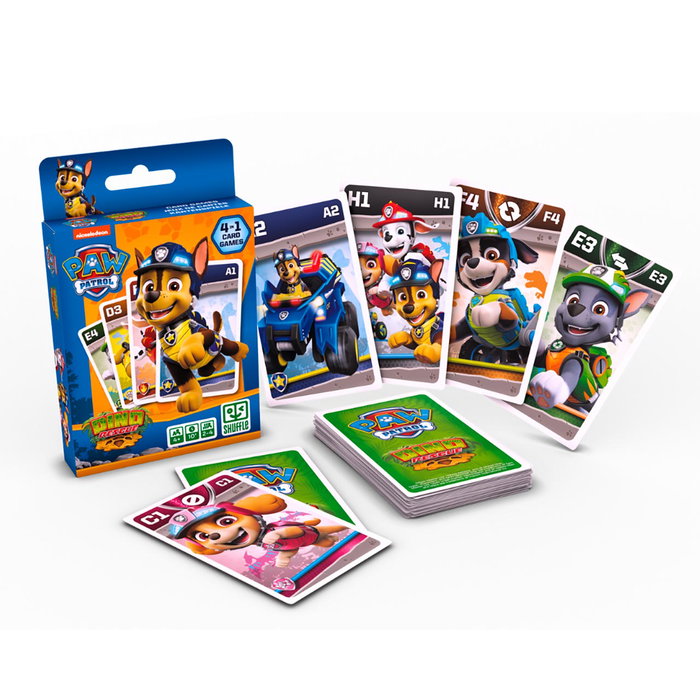 Shuffle Juego de Cartas 4 en 1 Patrulla Canina – Familias, Acción, Parejas y Snap – Español +4 años