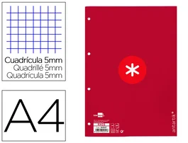 Antartik Recambio A4 80 Hojas 90gr Cuadro 5mm 4 Taladros Banda Marco Color Frambuesa