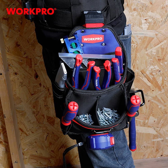 Workpro Bolsa Cintura Constructor Cambio Rápido Poliéster 1800D Varios Bolsillos Herramientas 290 x 225 x 310 mm