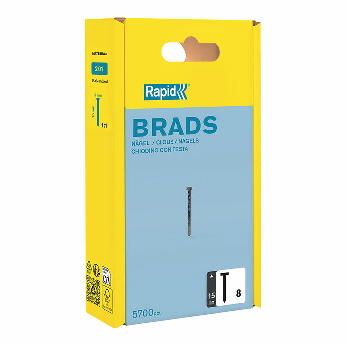 Rapid Clavos brad 8 / 15 mm galvanizados, 5700 uds