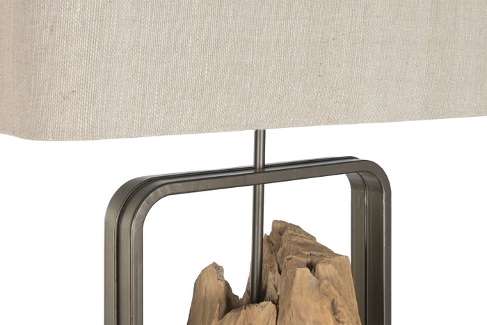 DKD Home Decor Lámpara de pie de Teca y Hierro Hecha a Mano