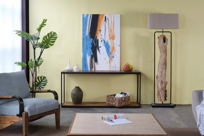 DKD Home Decor Lámpara de pie de Teca y Hierro Hecha a Mano