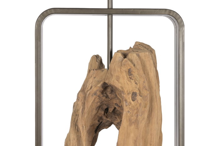 DKD Home Decor Lámpara de pie de Teca y Hierro Hecha a Mano