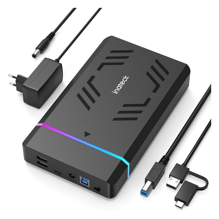 Inateck Caja Externa para Disco Duro SSD FE3003, USB 3.0 6 Gbit/s, Compatible con SATA HDD/SSD 2.5/3.5", Hasta 20 TB, Plug & Play, Windows/Mac, Negra