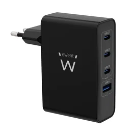 EWENT Cargador de Pared EW1336 100 W con 3 USB-C y 1 USB-A Negro