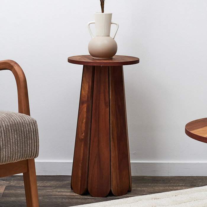 Home Deco Factory Mesa Auxiliar Will de la Colección Cocooning, Diamétro 30cm Altura 55cm, Madera MDF con aspecto Acacia