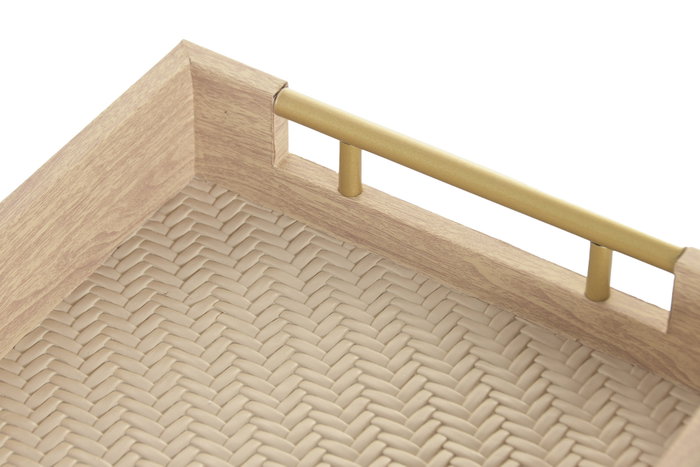 DKD Home Decor Set de 3 Bandejas de Madera Natural y Dorado 48x32x5,5 cm