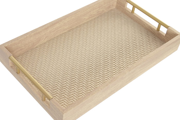 DKD Home Decor Set de 3 Bandejas de Madera Natural y Dorado 48x32x5,5 cm