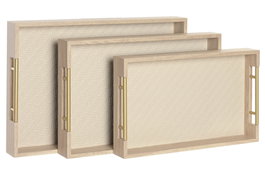 DKD Home Decor Set de 3 Bandejas de Madera Natural y Dorado 48x32x5,5 cm