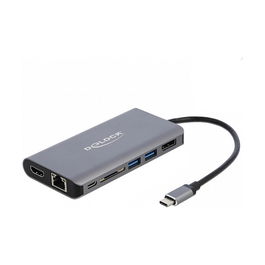 DeLOCK 87683 Docking Station USB Type-C con HDMI, DisplayPort, USB 3.2, Ethernet Gigabit, Lector SD, Carga PD 3.0 para 4K Ultra HD, Gris