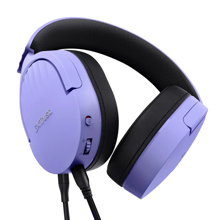 Trust Auriculares Gaming GXT 489 Fayzo con Sonido 7.1, Micrófono Desmontable, Iluminación RGB, Color Negro/Púrpura, Conexión 3.5 mm