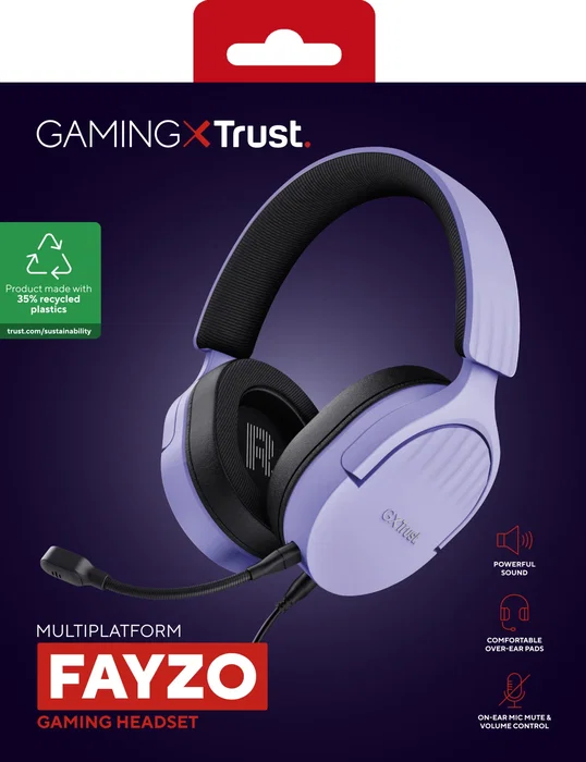 Trust Auriculares Gaming GXT 489 Fayzo con Sonido 7.1, Micrófono Desmontable, Iluminación RGB, Color Negro/Púrpura, Conexión 3.5 mm