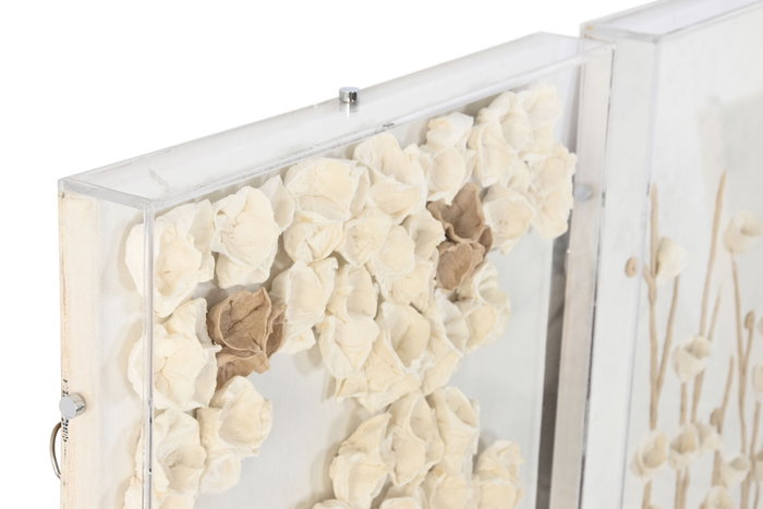 DKD Home Decor Cuadro Abstracto Estilo Escandi Blanco Natural Acrílico Papel Maché 120 x 40 x 5 cm (2 Unidades)