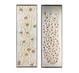 DKD Home Decor Cuadro Abstracto Estilo Escandi Blanco Natural Acrílico Papel Maché 120 x 40 x 5 cm (2 Unidades)