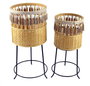 DKD Home Decor Set de 2 Maceteros de Bambú y Metal Natural Marrón 32x32x68 cm
