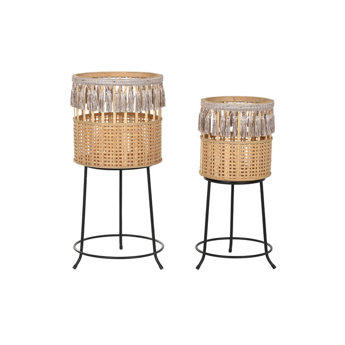DKD Home Decor Set de 2 Maceteros de Bambú y Metal Natural Marrón 32x32x68 cm